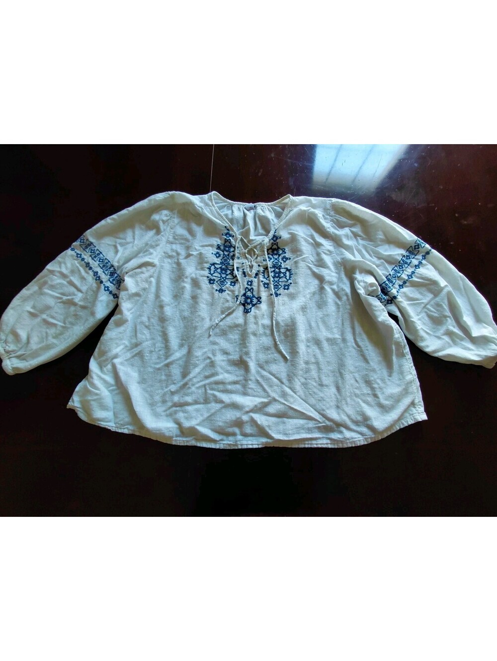 Old Navy Blouse Peasant Cottagecore Long Sleeve 2X Boho Pull Over Embroidered